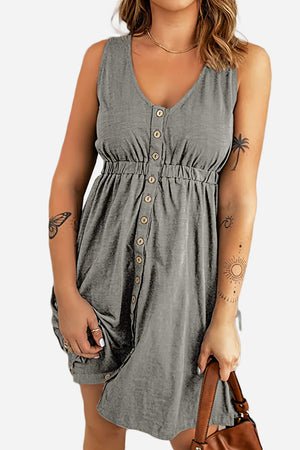 Fashionable V-Neck Button Down Dress