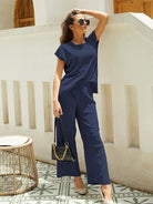 First Class Travel two-piece set in viscose-acrylic blend with pleated design and wrinkle-resistant fabric