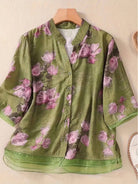 French boutique style organza blouse with elegant floral print and lightweight breathable fabric