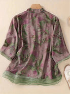 French boutique style organza blouse with elegant floral print and lightweight breathable fabric