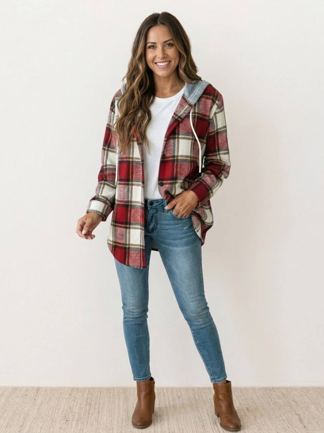 Highland Plaid Shacket cozy plaid overshirt with fleece lining and hood for cool weather layering