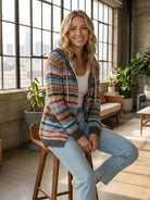 Highland Plaid Shacket women's relaxed fit button-front coat with hood and soft fleece lining