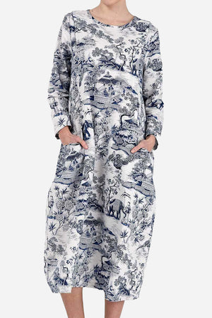 Japanese Porcelain Print Dress