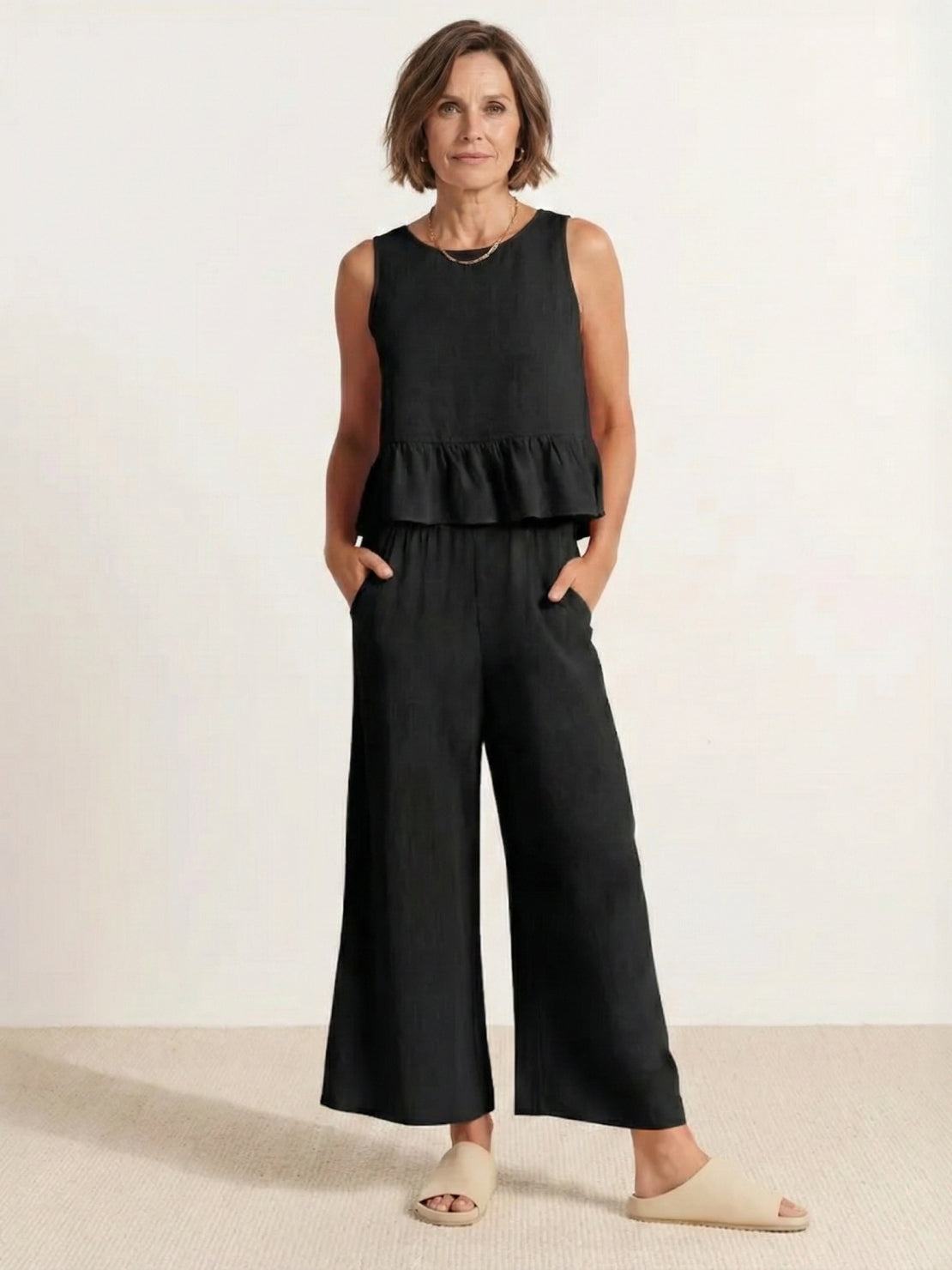 Lightweight breathable Linen-Like Feel Set with soft, flowy fabric for cool comfort and travel convenience