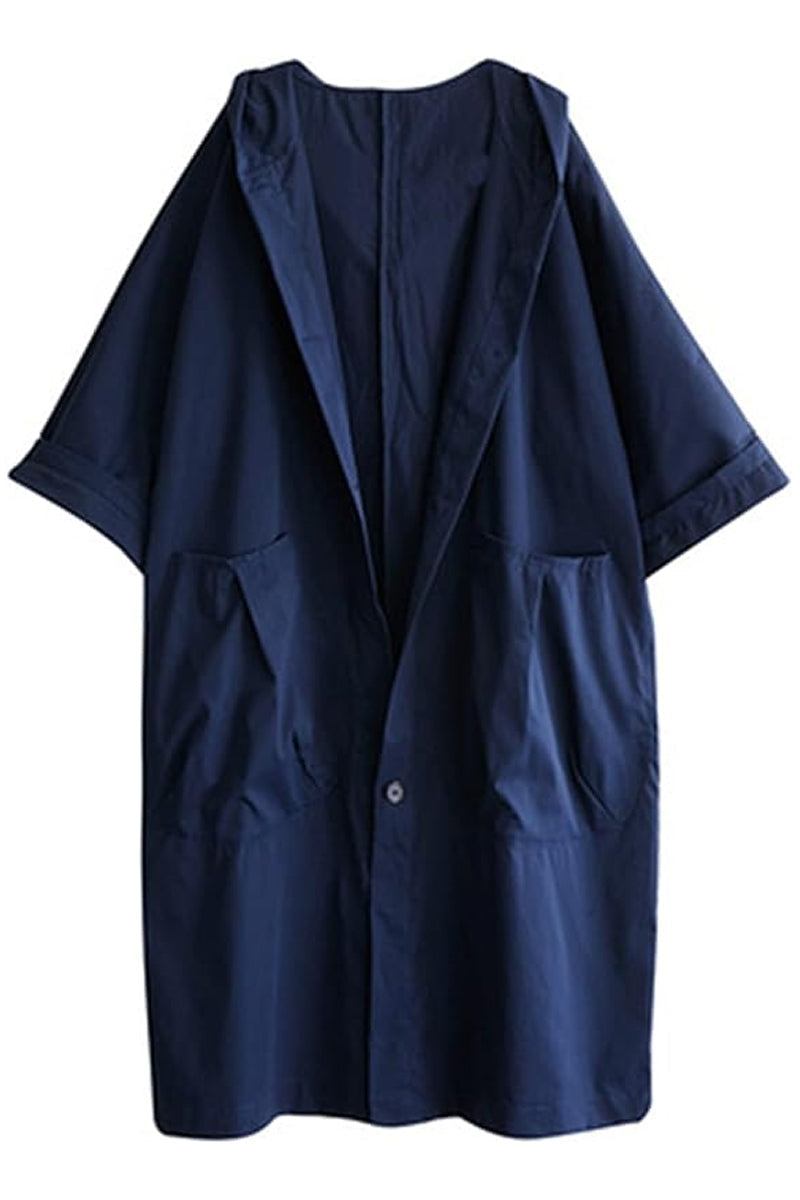 Oversized navy blue water-resistant windbreaker jacket with waterproof design and front pockets
