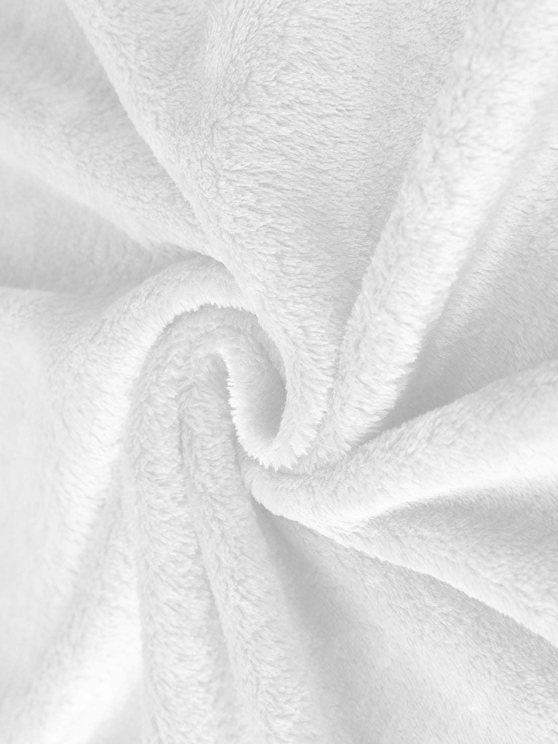 Close-up of soft white plush faux fur fabric for open front oversized fur jacket