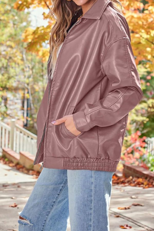 Oversized Faux Leather Motorcycle Jacket