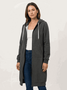 Oversized long zip sweatshirt hoodie with fleece lining and drawstring hood for women