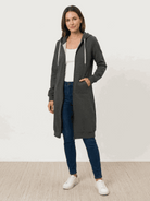 Oversized long zip sweatshirt hoodie with fleece lining and drawstring hood in solid colors