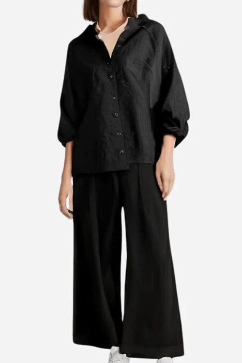 Oversized Shirt and Palazzo Pants Two-Piece Linen Set