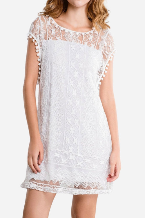 Pom Pom Lace Mini Dress