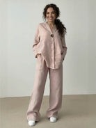 Pure Linen Two-Piece casual linen outfit set with button detail and breathable fabric
