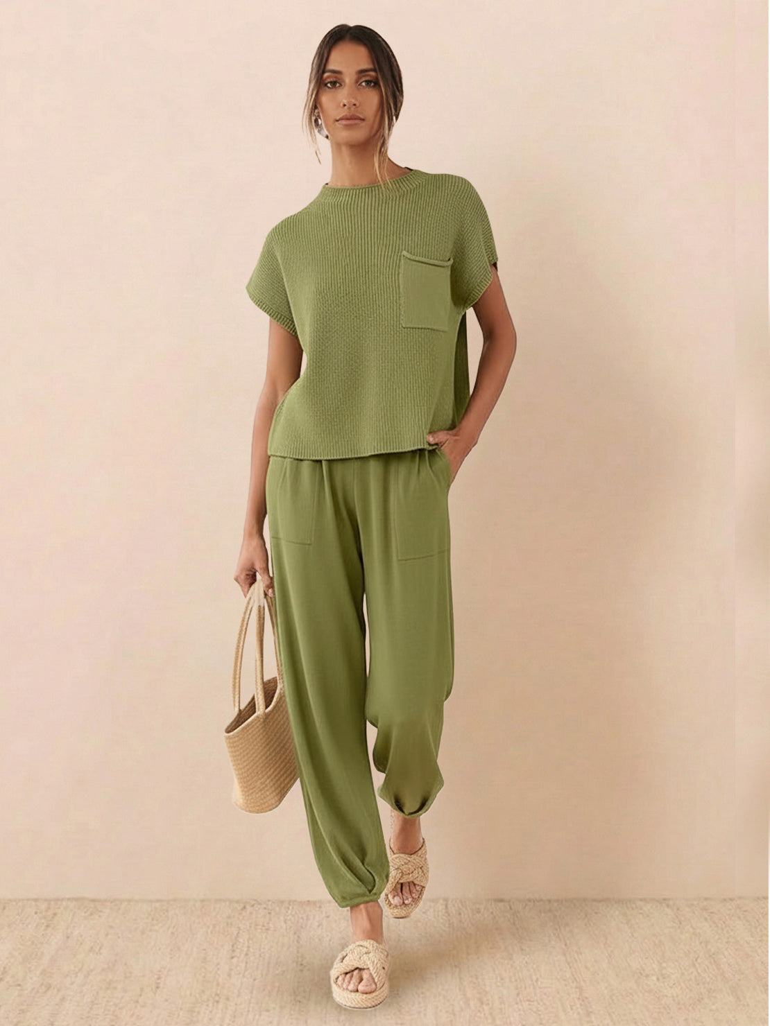 Comfy Couture Knit Sweater two-piece set in soft, relaxed fit knit fabric for versatile, stylish comfort