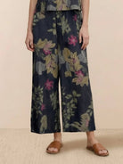Floral wide-leg trousers from the Meadow Loose Fit Co-ord Set with relaxed fit and breathable linen-cotton fabric