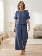 Loose fit co-ord set with soft-tailored top and wide-leg bottoms in breathable fabric