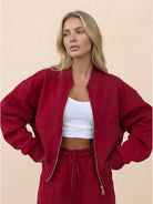 The Voyager Zip Set two-piece zip-front sweatshirt and wide-leg joggers matching travel outfit