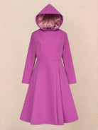 Water-repellent A-line hooded raincoat for women with insulated lining and belt