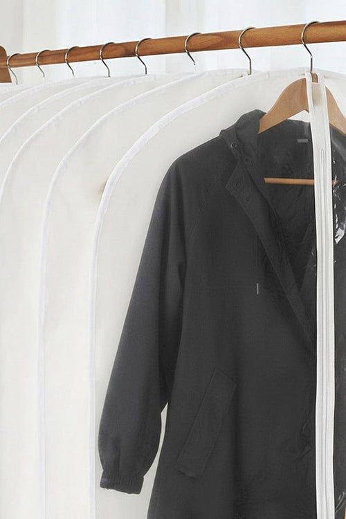 waterproof dustproof clothing cover protecting garments on hangers in closet