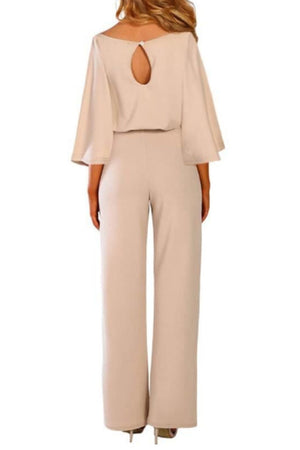 Casual Long Sleeve Belted Jumpsuit