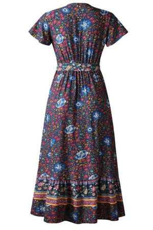 Bohemian Floral Print Wrap Dress