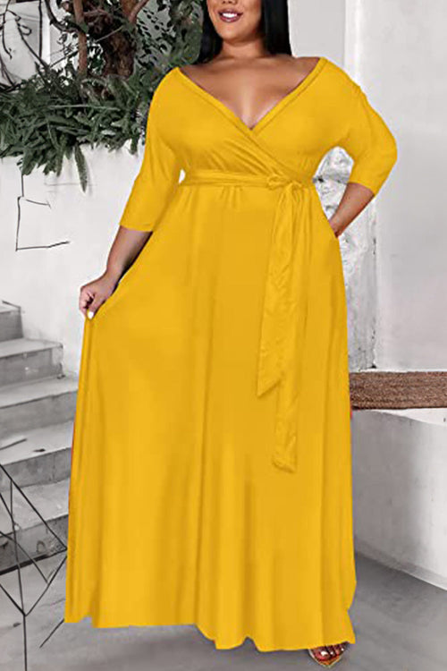 Elegant Plus Size Belted Dress