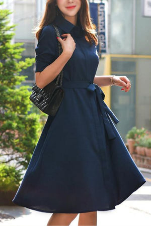 Navy Radiance Belted Shirt Dress